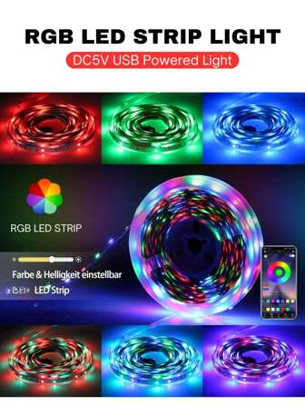ONELEDWANGRX 1m-15m RGB LED Strip Light, APP Controlled, Suitable For TV Backlight, Music Sync Color Changing, Timer On/Off, Dimmable Smart Night Light, Cuttable & Flexible, Easy To Install With Double-Sided Tape, Applicable For TV, Monitor, Bedroom, Living Room, Ceiling, Kitchen, Bar, Corridor, Party Decoration