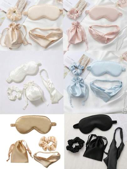 4pcs/Set Silk-Like Eye Mask, Headband, Scrunchie And Sleep Set Home AccessoriesFor Bedroom,Travel,Office,School, Back To School Supplies