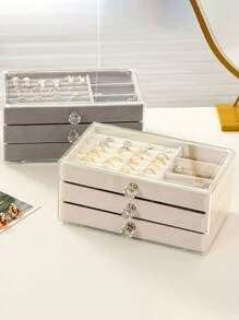 1 Acrylic Velvet Three-Layer Drawer Jewelry Box, C/D/E Jewelry Tray, Acrylic Jewelry Storage Box, Three-Layer Velvet Lined Display Cabinet, Stackable Storage, With Crystal Knob, Jewelry Box, Antioxidant Large Capacity, High-End Exquisite Earrings, Earrings, Necklace, Jewelry Storage Box, Jewelry Display Box, Acrylic Cosmetics Box