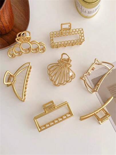 Com 3peca tamanho médio Grampos de cabelo fashion metal garra ouro prata geométrica para cabelo feminino