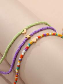 Set da 3 collane da ragazza con perline a forma di stelle, lune e cuori, adatte per vacanze, abbigliamento casual, e decorazione quotidiana