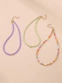 Set da 3 collane da ragazza con perline a forma di stelle, lune e cuori, adatte per vacanze, abbigliamento casual, e decorazione quotidiana