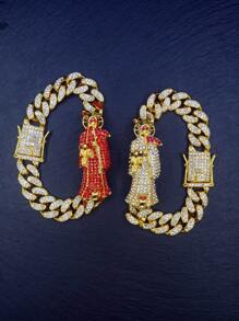 1PC Full Diamonds Punk Hip Hop Chunky Chain Santa Muerte Bracelet With Gift Box - Santa Muerte - View 7