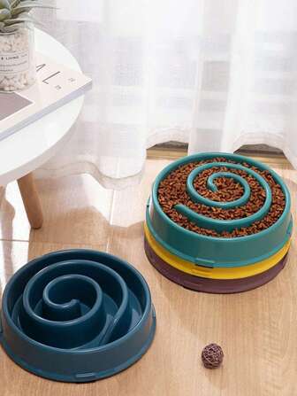 1pc Pet Anti-Choke Bowl, Snail-Shaped Slow Feeder Food Bowl, Random Color