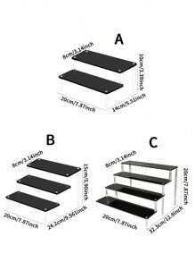 1pc Acrylic DIY Trapezoid Display And Storage Rack,For Holiday Beach, Bathroom Collection, Bedroom Collection, Large Capacity - Black and White - View 3