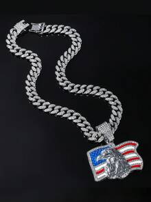 GuoShuang 1入組美國國旗和老鷹造型的鑽石項鍊，男女皆宜，鎖骨鏈嘻哈風格珠寶 - 銀色 - 查看 7