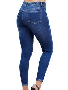 NYD Jeans para Mujer, vaqueros pantalones de mezclilla, corte skinny cómodos y juvenil para dama - Moda Ultraligera Elegante Casual Confortable Excelente Calidad, Moderna, Actual. El mejor regalo para Novia, Hija, Esposa, Mama, Tía, Amiga, Aniversario, San Valentín, Dia de las madres, Navidad, Cumpleaños.  BHI2310-JEANS - Azul lavado oscuro - Ver 9