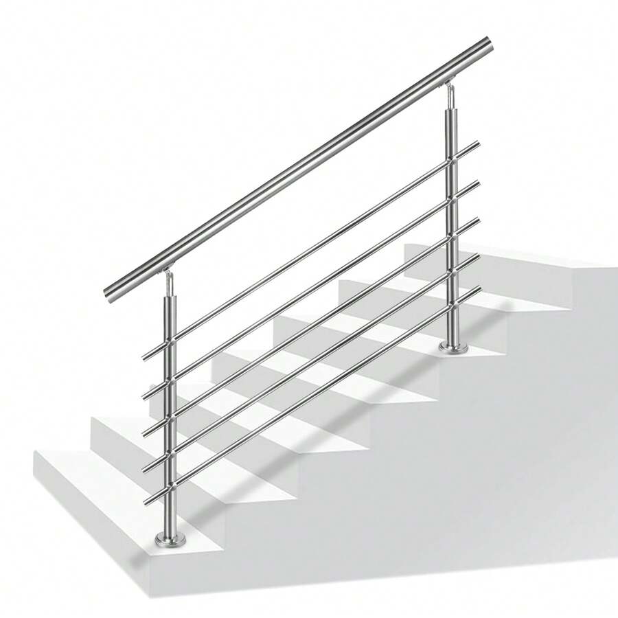LILIIN Railing Handrail Stainless Steel 80cm / 100cm / 120cm / 150cm / 160cm / 180cm / 200cm Stair Railing 0 / 2 / 3 / 5 Cross Bars Angle Adjustable Handrails Rod Railing Set