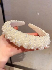 1pc Women's Fashion High Crown Beaded Headband, With Faux Pearls, Suitable For Wedding Brides, And Also Suitable For Daily Wear,Hairband,Hair Hoop Headbands