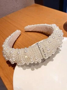1pc Women's Fashion High Crown Beaded Headband, With Faux Pearls, Suitable For Wedding Brides, And Also Suitable For Daily Wear,Hairband,Hair Hoop Headbands