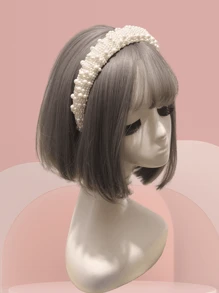 1pc Women's Fashion High Crown Beaded Headband, With Faux Pearls, Suitable For Wedding Brides, And Also Suitable For Daily Wear,Hairband,Hair Hoop Headbands