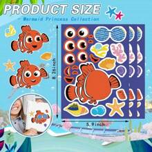 8/16/24/32 Sheets Reusable Make-A-Sea Face Stickers Ocean Animals DIY Art Craft Rewards For School Kid Teacher Summer Mermaid Party Favor Sticker For Birthday Gift Children Room Ocean Decorated Stickers,Stickers For Teachers,Boy Party Favors