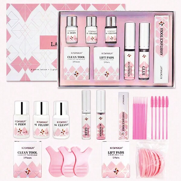 8 قطع طقم فرد الرموش ، طقم تجعيد الرموش ، مجموعة احترافية لتجعيد وإطالة الرموش، غراء الإصدار المحسن، إطالة الرموش، تجعيد الرموش، طقم التجعيد شبه الدائم مناسب للاستخدام في صالونات التجميل