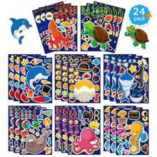 8/16/24/32 Sheets Reusable Make-A-Sea Face Stickers Ocean Animals DIY Art Craft Rewards For School Kid Teacher Summer Mermaid Party Favor Sticker For Birthday Gift Children Room Ocean Decorated Stickers,Stickers For Teachers,Boy Party Favors