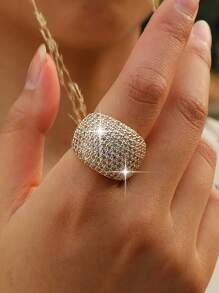 1入組INS風格豪華大橢圓鋯石戒指，適用於女性訂婚婚禮戒指首飾，奢華服裝 - 金色 - 查看 2