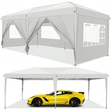 Gazebo 3x6 With Side Walls, Folding Pavilion 3x6 Waterproof, Stable, Winterproof With Bag With Wheels, 4 Sandbags, Easy To Set Up Folding Tent For Outdoor Party, Garden, Event - 白色 - 查看 3