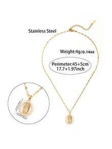 18K Gold Plated Stainless Steel Necklace With Cubic Zirconia Virgin Mary Pendant - Style 2 - View 2