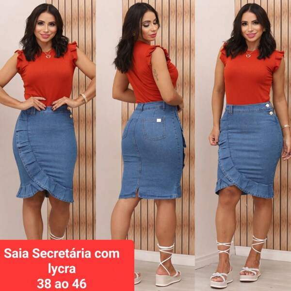 Saia Jeans Moda Evangélica Lindo Modelo Secretária