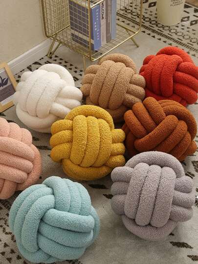 1 pieza Cojín hecho a mano con bola anudada, talla grande decoración para el hogar de forro polar grueso, cojín decorativo para sofá o cama