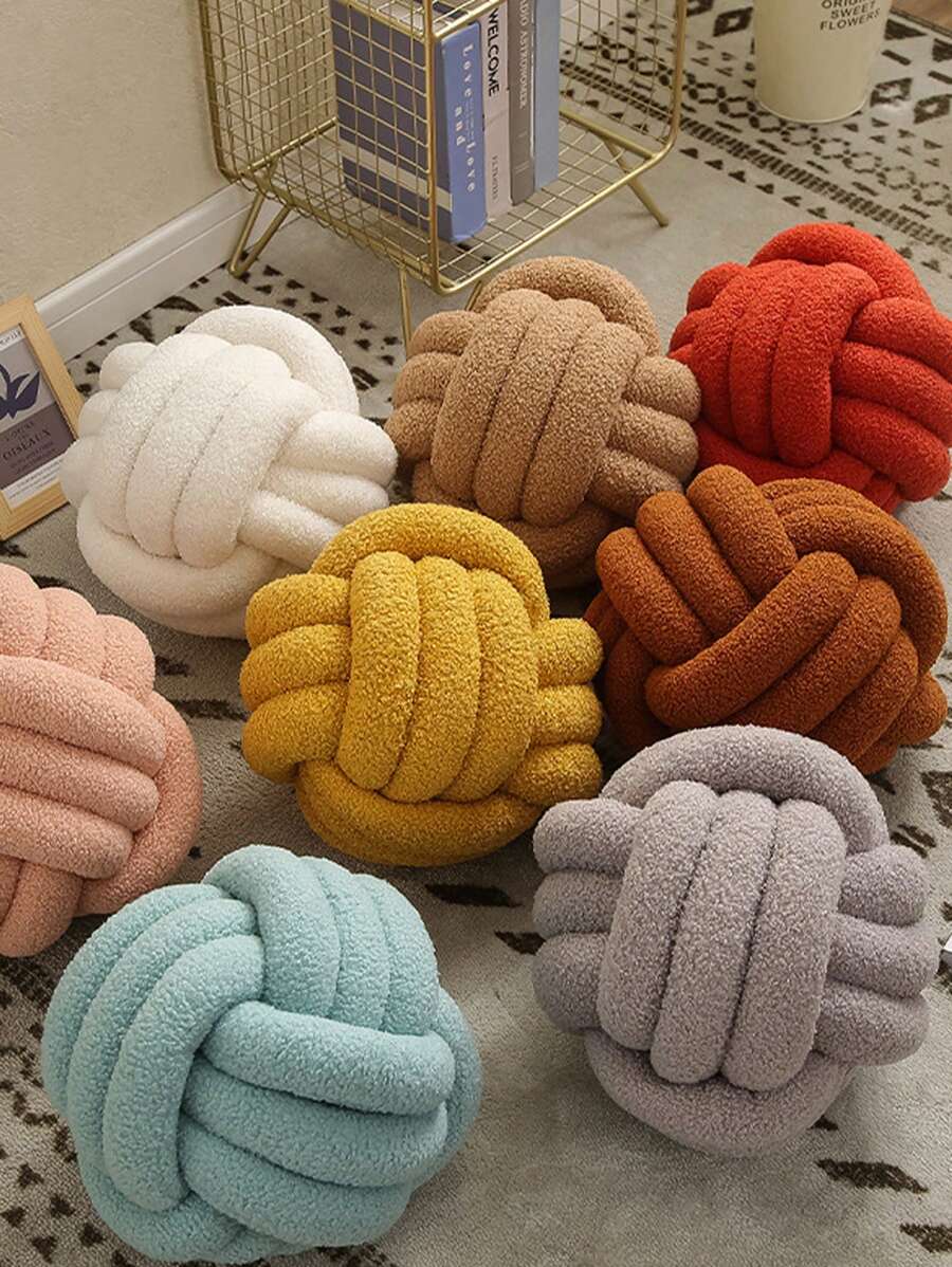 1 件手工打结球垫，加厚羊毛家居装饰，装饰沙发枕头或床边垫 - 白色 - 查看 1