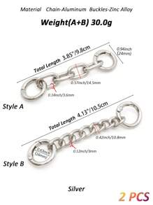 2 件包带延长链金属钱包链 98/105 毫米 2 种款式单肩包带延长链带弹簧门环用于包带替换（银色） - 銀色 - 查看 3