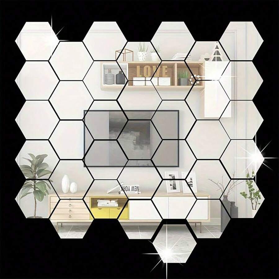 12/24/36pcs Acrylic Hexagon Mirror 3D Wall Decor Stickers Tiles Self Adhesive Decorations For Bedroom Living Dining Dorm Room Kitchen Bathroom Apartment Office Aesthetic, Stickers, Wall Decal, Vinyl Decal For Home Decorations, Spring Decoration Items Refresh Your Home, Festival Decoration Stickers Gifts Birthday Graduation Mirror Wall Room Decor Wall Mirror Mirror For Room Bathroom Decor Living Room Decor - 1mm - View 1
