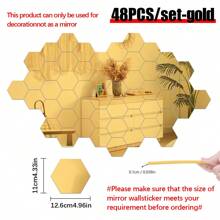 48 piezas Pegatinas de espejo de pared hexagonal de acrílico, espejos decorativos desmontables, adornos artísticos con forma hexagonal autoadhesivos para decoración del hogar, pegatinas, vinilos decorativos para decoración del hogar, artículos de decoración de primavera para renovar su hogar, pegatinas de decoración Rama