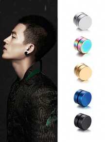 1pc Punk Round Stainless Steel No Piercing Magnet Ear Lobe Earring Stud Body Jewelry - Multicolor - View 1