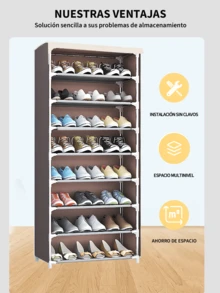 Zapatera con Cubierta de Tela con 9 Niveles Organizadores de Zapatos, Estructuras de Acero y Conectores de Plástico, Para Almacenar y Guardar los Zapatos,Zapatera Organizador - Gris Claro - Ver 5