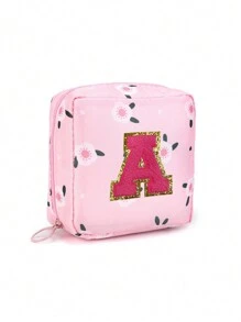 1 Pc Portable Sanitary Napkin Storage Bag - Large Capacity Waterproof Cartoon Design - Suitable For Girls In Their Menstrual Period! Waterproof Cosmetic Travel Bag, Coin Wallet, Teen Girl Cash Bag, Pink Flower 26 Letter Towel Embroidery, Adorable Multi-Purpose Storage Bag, Portable And Large Capacity Makeup Bag Makeup Bags Makeup Organizer Make Up Organizer Makeup Storage Makeup Pouch Make Up Pouch Make Up Bag - Pink - View 6