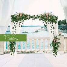 12 件丝绸人造常春藤藤叶花环植物悬挂婚礼花环假叶子花家居厨房花园办公室婚礼墙壁装饰 - 軍綠色 - 查看 7