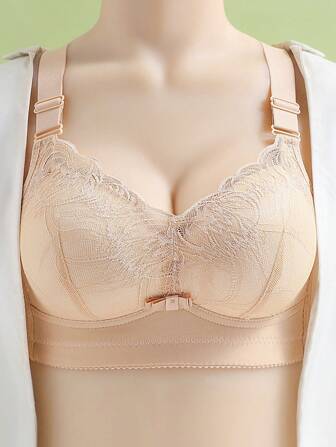 女士無鋼圈深V蕾絲文胸杯聚攏輕薄透氣舒適防下垂帶側支撐