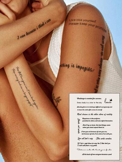 STARTTOOS 1pc Black Literary English Words Sentence Pattern Spine Wrist Body Small Tattoo Sticker