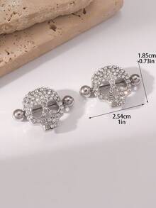 1pair Stainless Steel Gold Plated Rhinestone Skull Scorpion Nipple Rings, European And American Punk Style Body Piercing Jewelry, Suitable For Daily Wear, Couples' Decorations Or Gifts For Each Other - Silver - View 3