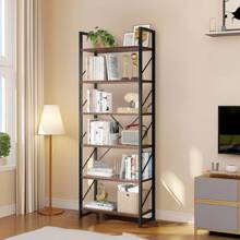 工業風4-6層架木質書櫃書架儲物展示架書架，適用於客廳家居辦公室 - 棕色 - 查看 10