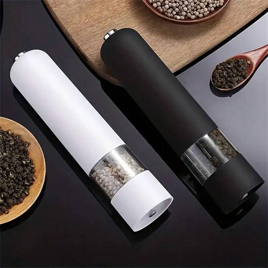 1入組電動胡椒研磨機，可調節香料研磨機，自動胡椒磨，可重复使用的廚房露營野餐胡椒碎機，廚房小工具 - 彩色 - 查看 1