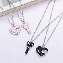 2 Pcs/Set Best Friends Pendant Necklace For Friends Cute Broken Heart Clavicle Chain BFF Best Friends Jewelry Gifts Machine Pendant Necklace For Women Popular Geometry Adjustable Magnetic Double Chain Couple Necklace Jewelry Gifts - Silver - View 2