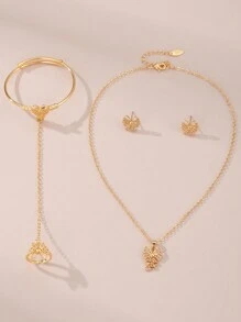 5 件套奢华金属质感蝴蝶、星星、蝴蝶结、眼睛、花朵项链、耳环、手链、戒指首饰套装，适合女孩、礼物