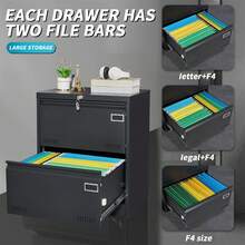 2 Drawer Lateral File Cabinet With Lock, Metal Filing Cabinet For Letter/Legal/F4/A4 Size, Lockable Storage Cabinet With Anti Tipping Function, Storage Wide File Cabinet For Home Office - Black - View 2