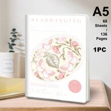 1pc,B5/A5,136pages,Waterproof Notebook, Soft Sided Planner, PP Rubber Sleeve Note Book,Flower Patterned Journal,Teacher Supplies,School,Office Notebooks Back To School