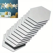 48 piezas Pegatinas de espejo de pared hexagonal de acrílico, espejos decorativos desmontables, adornos artísticos con forma hexagonal autoadhesivos para decoración del hogar, pegatinas, vinilos decorativos para decoración del hogar, artículos de decoración de primavera para renovar su hogar, pegatinas de decoración Rama