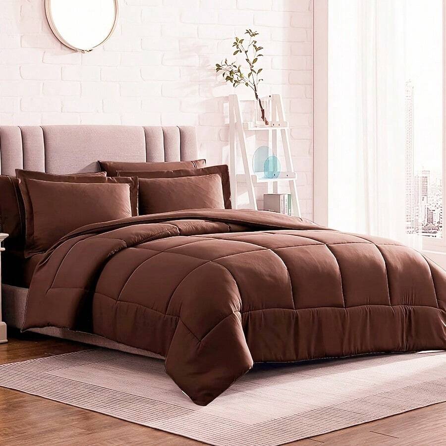 1 chiếc Chăn bông chần bông cỡ lớn tất cả các mùa, Tấm lót thay thế bằng sợi nhỏ mềm mại và nhẹ thoáng khí, Ấm áp & thoải mái khi sử dụng trong phòng ngủ quanh năm, Có thể giặt bằng máy (Không cần gối) - Cà phê nâu - Xem 1