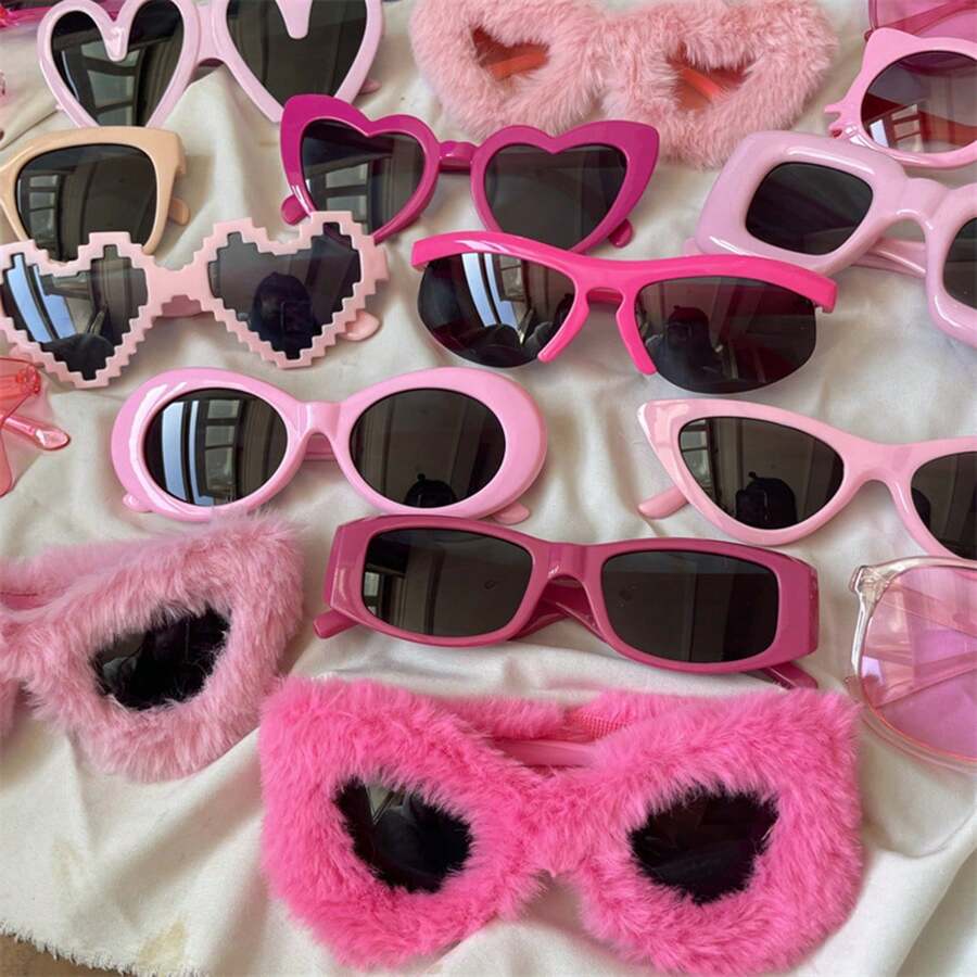 1 peça óculos da moda rosa com estampa de coração, acessório de moda para mulheres - Multicolorido - Visão 1