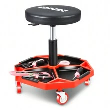 Adjustable Height Pneumatic Garage Seat Rolling Mechanic Stool With Tool Tray Storage - Black - View 6