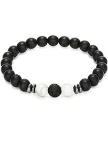 4pcs Men's Beaded Bracelet Set, Consisting Of Volcanic Rock, Tiger's Eye Stone And Howlite Stone Elastic Bracelets, Suitable As Couple Bracelets