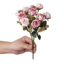 1/3 قطع من الزهور الاصطناعية باقات الورود الحريرية، الفوم الصناعي المزيف للتزيين خلال فصول الربيع والخريف، باقة عروس عيد الحب، ديكورات للمنزل والغرف والحمام والمطبخ في المناسبات والأعياد وأعياد الأمهات وفي الحدائق الخارجية