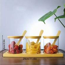 3入組玻璃瓶+蓋，竹蓋香料瓶套裝，適用於香料、豆類、糖果、堅果、香草、乾糧罐頭、廚房用品、食品、烹飪、調味、香料、胡椒、大蒜、鹽、組織者、派對、房間裝飾等 - 彩色 - 查看 1