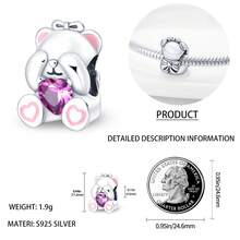 Silver Plated Charm Pink Shy Bear Pink Love Cubic Zirconia Series Charm Bead Is Suitable For Diy Female Bracelet Cubic Zirconia Pendants