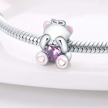 Silver Plated Charm Pink Shy Bear Pink Love Cubic Zirconia Series Charm Bead Is Suitable For Diy Female Bracelet Cubic Zirconia Pendants