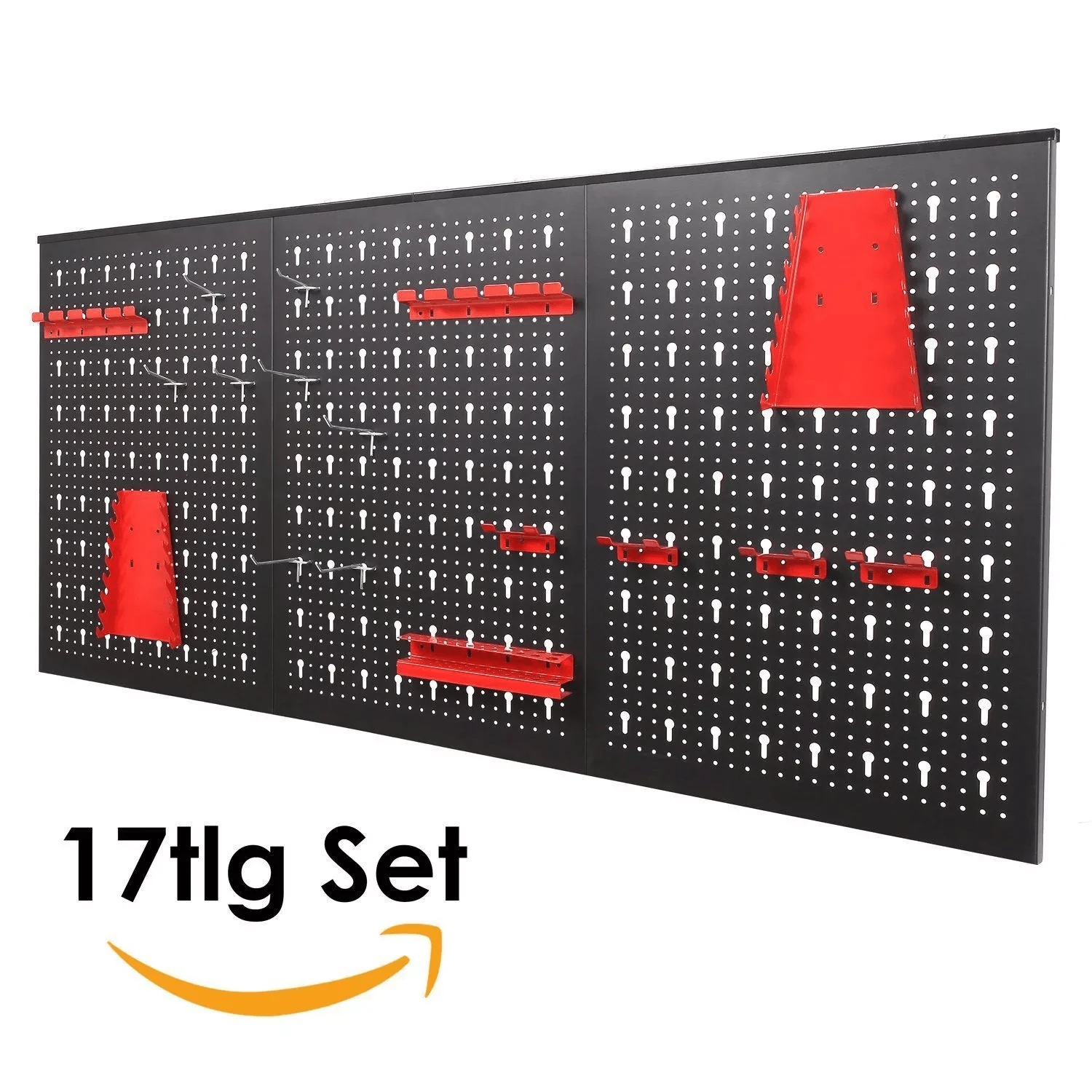 Garage Tool Rack/Organiser, 117 X 55 Cm Wall Mounted Pegboard Hook, Tool Pegboard Set - DIY Garage Storage Wall Mount System With Rack And Bin Accessories - black-red - View 1